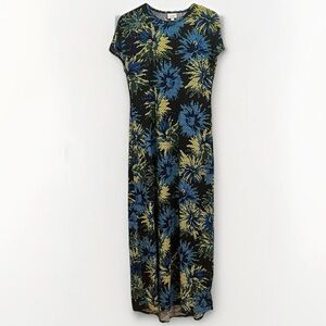 Lularoe Maria Maxi Dress Cap Sleeve Version Blue Yellow Floral On Black Size S